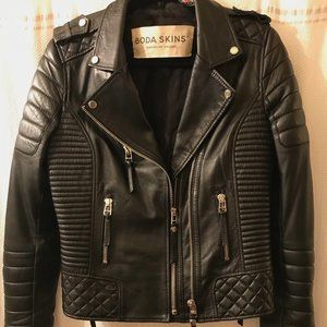 Boda Skins Black leather moto zip jacket Size 8 US